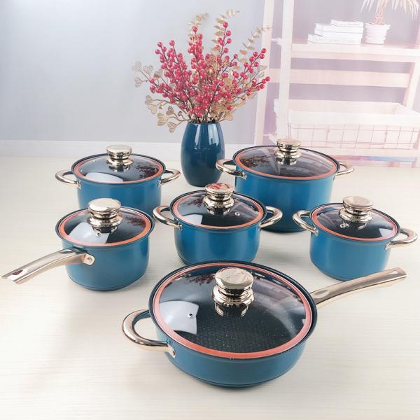 Color Cookware Non Stick Cookware Sets 12pcs Stainless Steel Cooking Pot Set