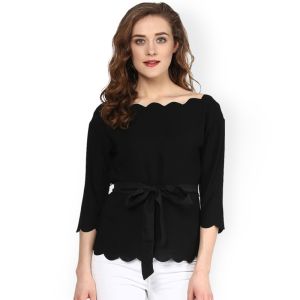 China Women Fashionable Black Scalloped Top on sale