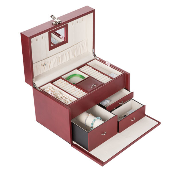 Dust Proof Three Layer Ring Display Case , Fashion Luxury Leather Jewellery Box