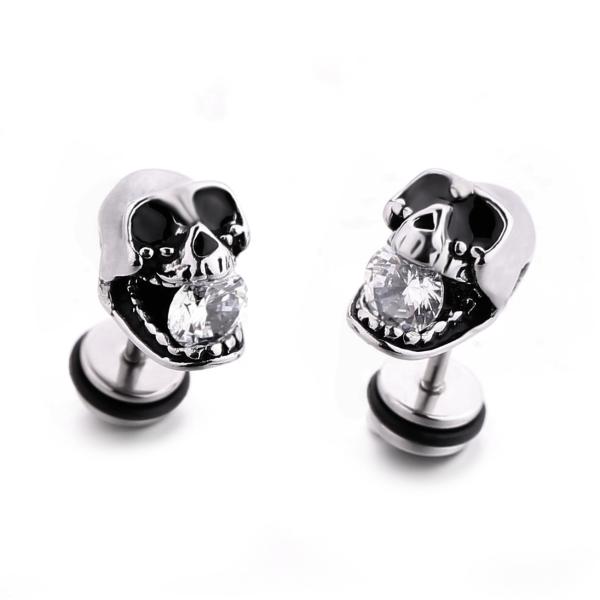 Stainless Steel jewelry punk style polished skull head stud earrings