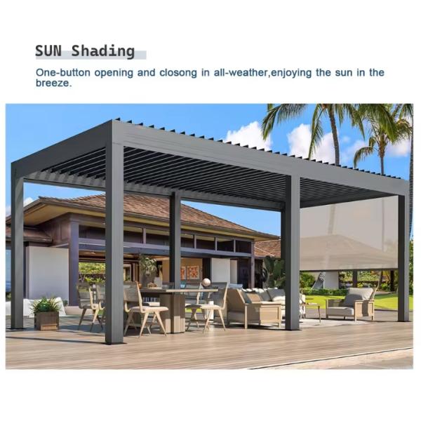 Outdoor Waterproof Shade Electric Bioclimatic Aluminum Pergola with Retractable Shutters Roof Solar Panels