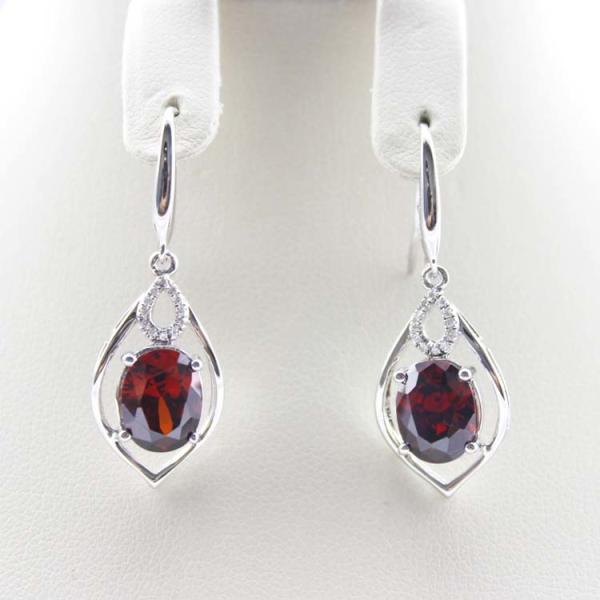 Rose Gold 925 Silver 7mmx9mm Oval Ruby Cubic Zirconia Dangle Drop Earrings (PSJ04225)