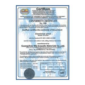 Guangzhou Mq Acoustic Materials Co., Ltd Certifications