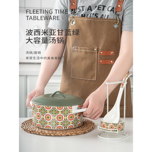 Porcelain Bohemia Double Grips Noodle Salad Bowl With Licharmserware Soup Noodle Bowl Set Ceramic Soup Pot Customized CL