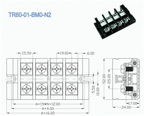 19.00mm 600V 60A , Panel Mount Terminal Block For Server Site