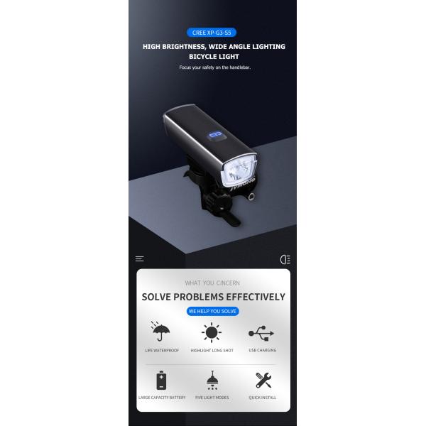 Portable 600 Lumens Usb Rechargeable Bicycle Headlight Night Ride IPX6 Worry Free