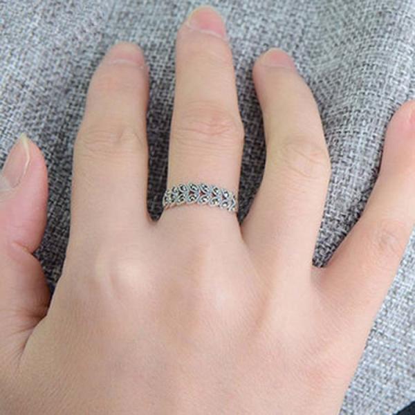 925 Vintage Sterling Silver Band Ring with Marcasite (022236C)