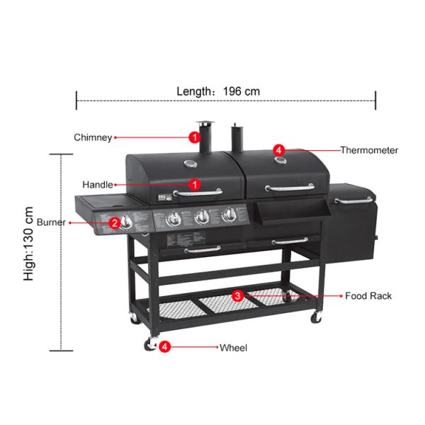 Multi-Functional Barbeque Broiler Gas Propane Grill Stove Charcoal BBQ Grill for Outdoor Cooking
