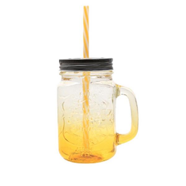 ODM Coloured Glass Coffee Cups 16 Oz Mason Jar Straw Lid Wide Mouth