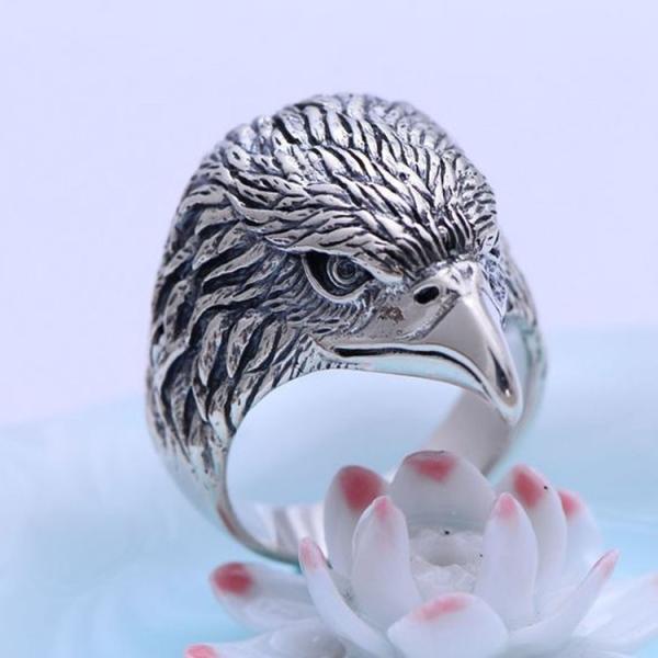 Men's Sterling Silver Vintage Animal Series Eagle Head Ring (042941)