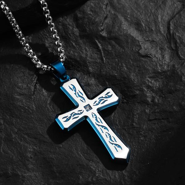 Blue and Gold Metal Prayer Choker for Men Stainless Steel Link Chain Necklaces Fine Jewelry Anniversary Occasion