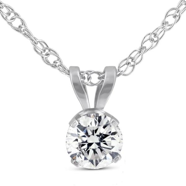 1/5ct Round CZ Solitaire Pendant Necklace 14K White Gold