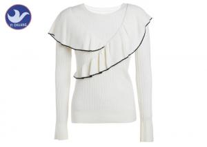 Quality Cross Flouncing Womens Knit Pullover Sweater Crew Neck Constrast Color Edge wholesale