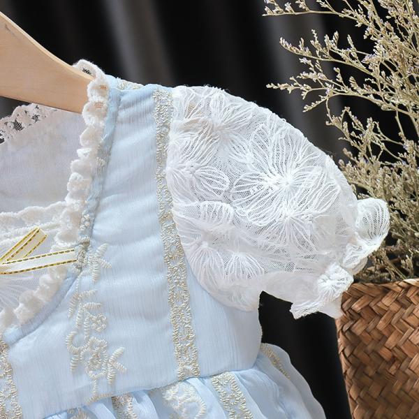Sky Light Blue Lace Children'S Dress Clothing For Girls Summer Season