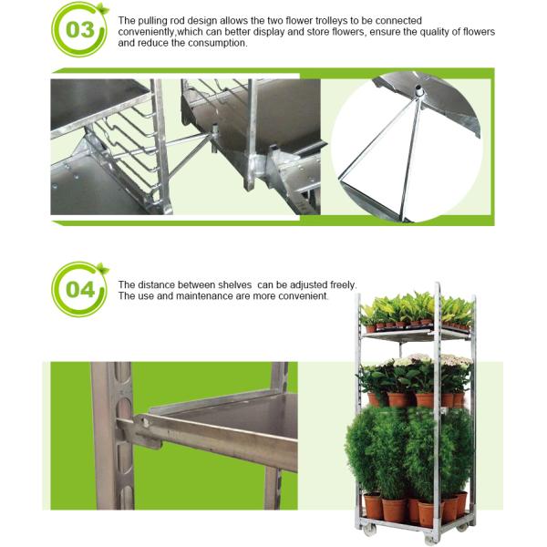 Hot Galvanized Greenhouse Carts Flower Trolley Danish Trolley Racks