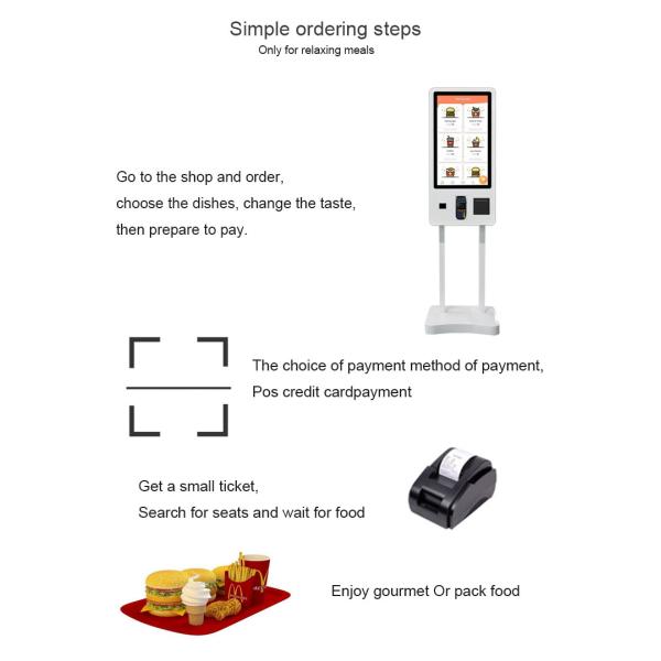 Floor Standing Touch Screen Self Ordering Payment Terminal Kiosk POS System 32" Black Color For Gas Station