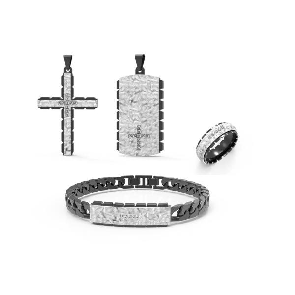 Custom Mens Stainless Steel Jewelry Set Necklace Bracelet And Ring Set