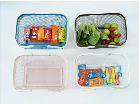 Rectangular Rustproof 750g Metal Wire Fruit Basket With Wood Handle