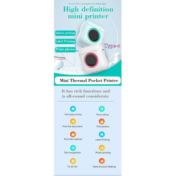 Portable Phone Thermal Mini Printer Sticker Bluetooth 200DPI