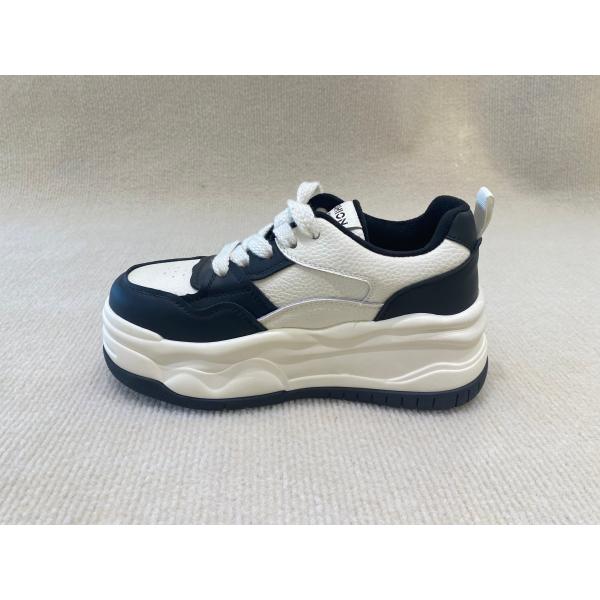 Black White Women'S High Top Sneakers Genuine Leather Breathable Mesh