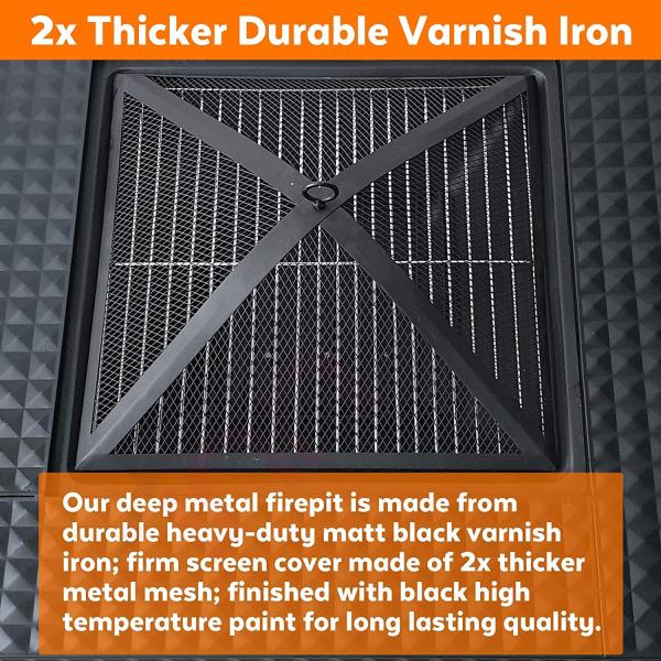 4 In 1 Wood Burning Barbecue Fire Pit Log Grate, Grill, Mesh Lid, Dining Cover