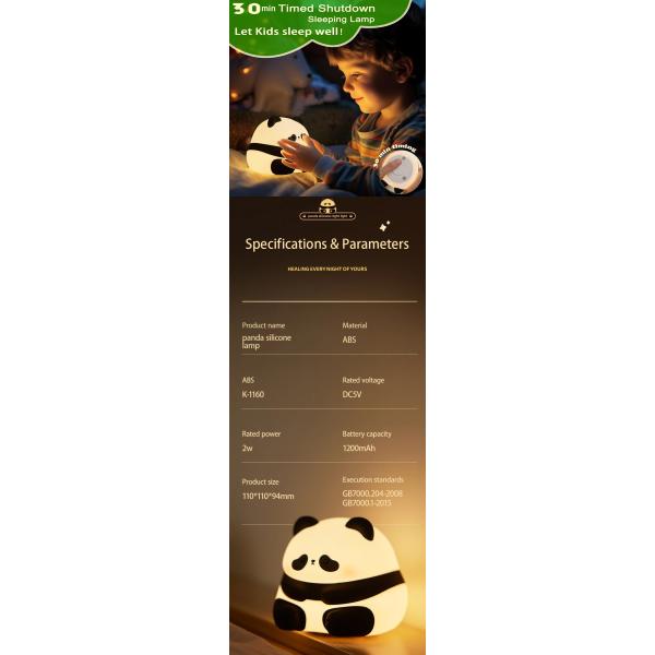 Cute Panda Night Light, Led Squishy Novelty Animal Night Lamp, 3 Level Dimmable Nursery Nightlight