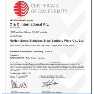 HUNAN SENTO Stainless Steel Sanitary Ware Co.,Ltd Certifications