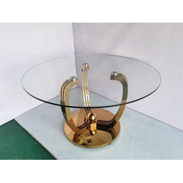 Minimalist Gold Stainless Steel Base Dining Table With Glass Top