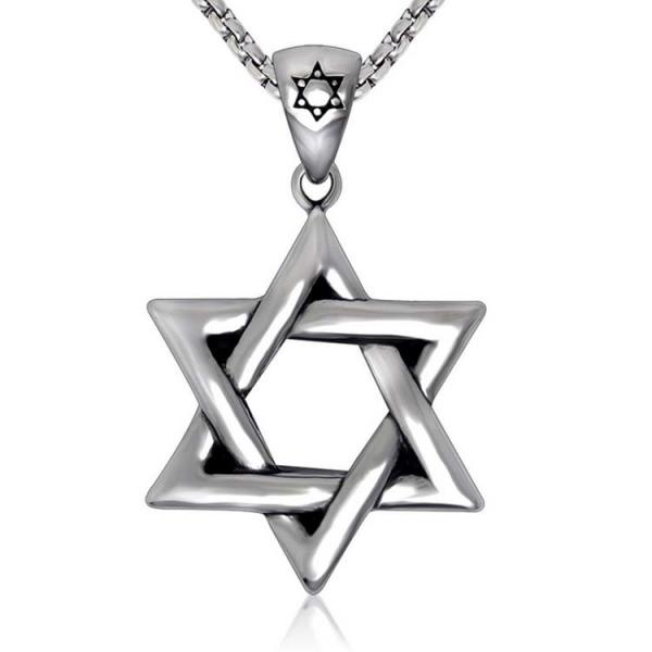 Men's 925 Silver Plated Titanium Stainless Steel Necklace with Jewish Stars(SP460)