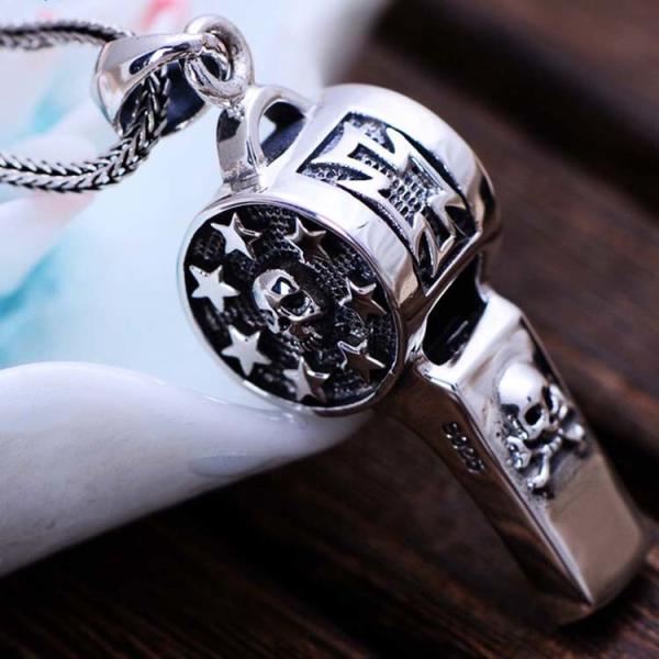 Vintage Thailand Sterling Silver Necklace with Skull Whistle Style(047962W)
