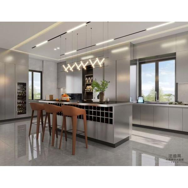 Fadior U-Shaped Original Stainless Steel Color Kitchen Cabinet With Wine Storage Island
