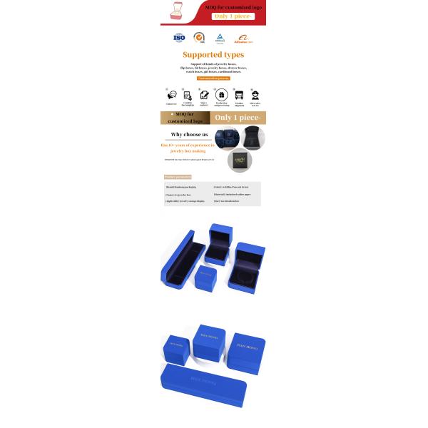 Rectangle Blue Leather Jewelry Box for Customized Size Earrings Bracelet Necklace Ring