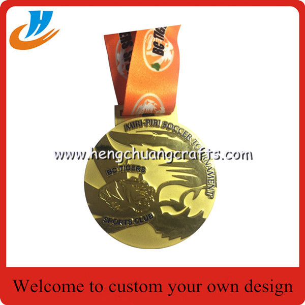 Matt gold plated die cast medal, souvenir award ribbon medals for souvenir