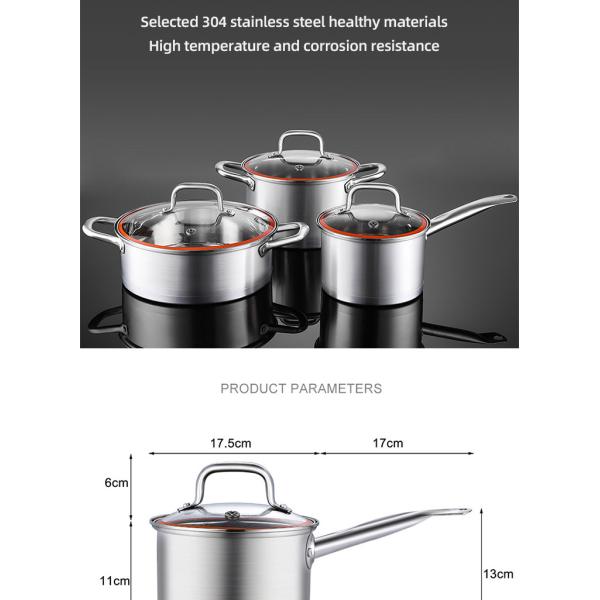 High Quality 3 Pieces Induction Cooking Pot Set Straight Pot Ollas 304 Stainless Steel Cookware Set With Glass Lid