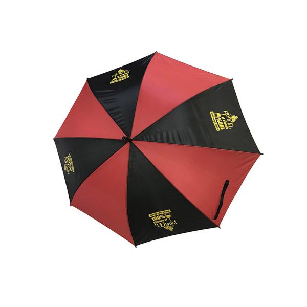 Advertising Auto Open Stick Umbrella J Hook Plastic Handle Black With Red
