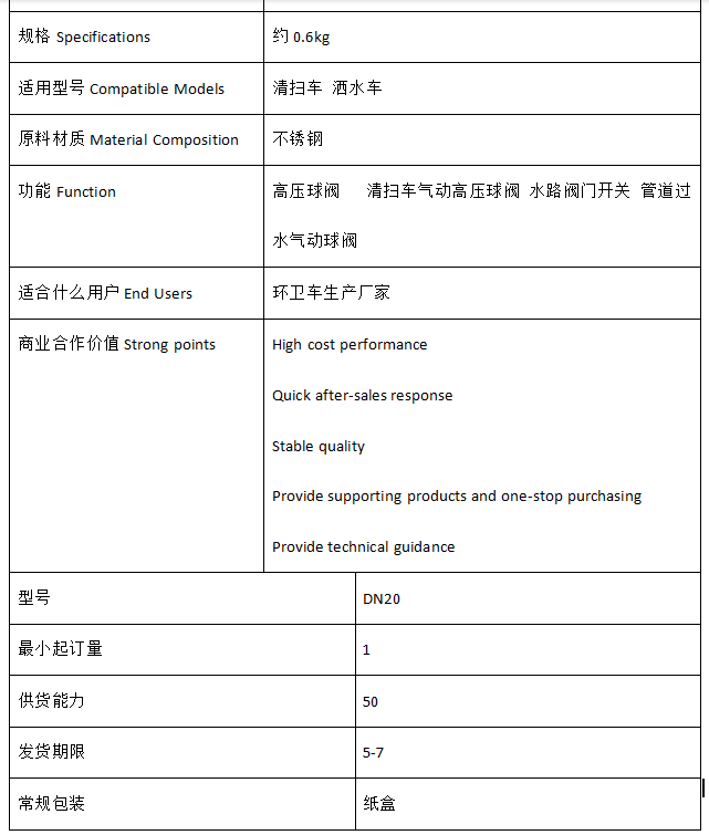 Sprinkler truck high-pressure ball valve, high-pressure valve, drain ball valve, pipeline valve