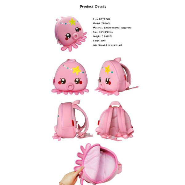 New design pink Octopus lovely Cartoon animal Cute toddler backpack