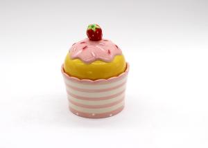 China Colorful Ceramic Kitchen Canisters / Ice Cream Cone Jar With Strawberry Shaped Lid on sale