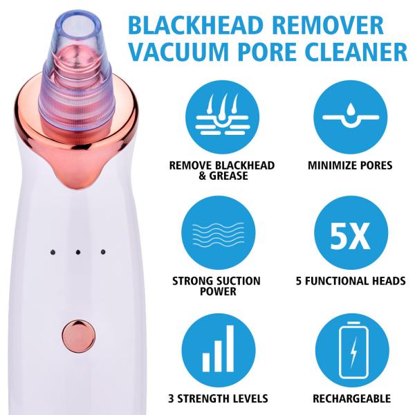 Electric Facial Pore Blackhead Vacuum Suction Remove Machine with 5 Probes Remove Dead Skin Professional Facial Care