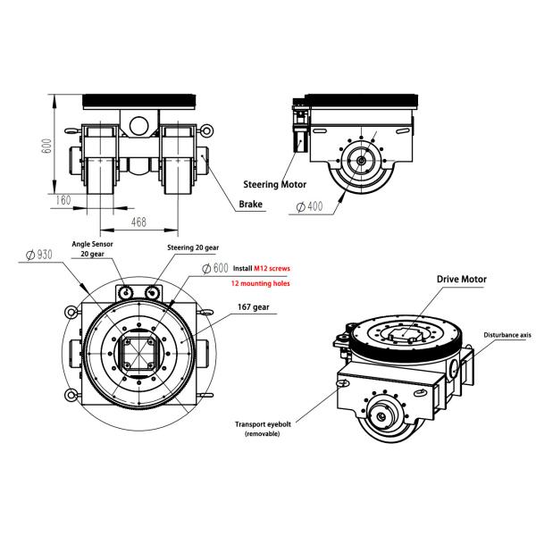 Servo Motor AGV Steering Drive Wheel Double Support 10T High Load Capacity
