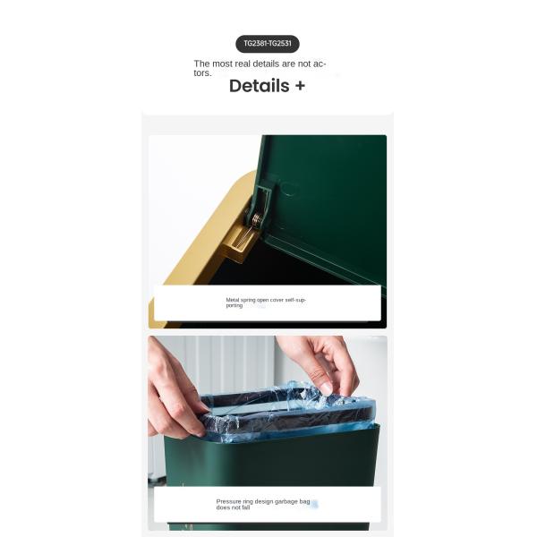 Household Simple Open Lid square sealed Bucket Living Room Bedroom Bathroom Study Paper Basket Plastic Press Trash Can