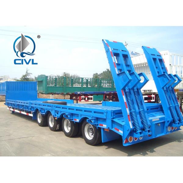 50 Tons Low Bed Semi Trailer , 3 Axles Flat Low Flatbed Trailer Manual Transmission