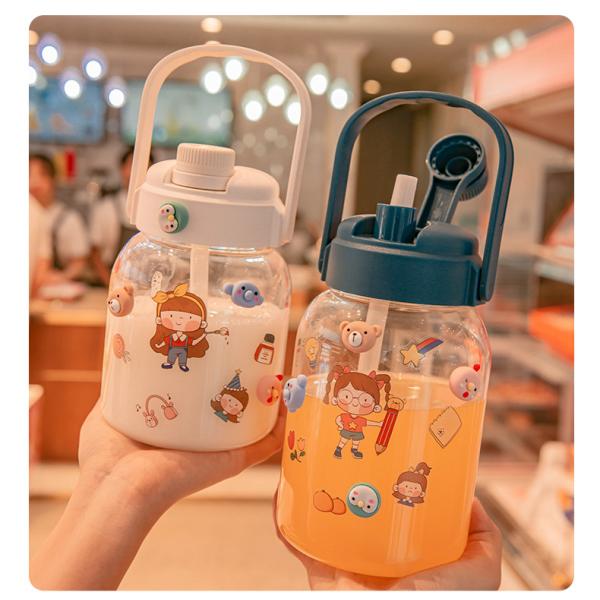 Custom Colorful Juice Glass Drinking Bottles Cup With Straw Lid 300ml