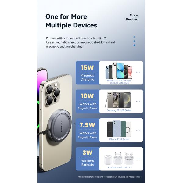 ESSAGER ES-WC11 QI2 Fast Charging Wireless Charger 5W 7.5W 10W 15W