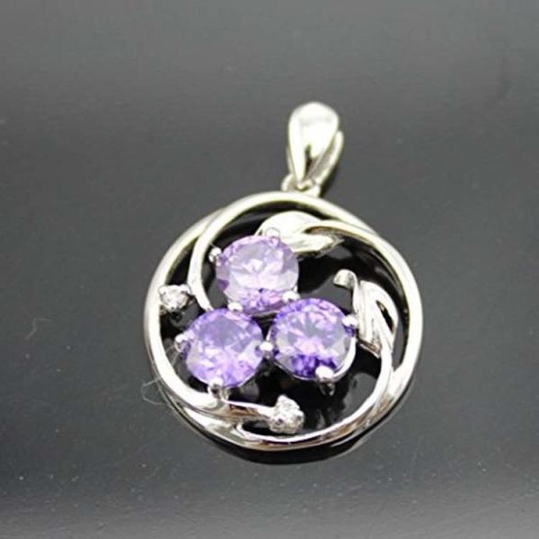 Silver Jewelry Purple Cubic Zircon Charm Pendant Necklace (P33)