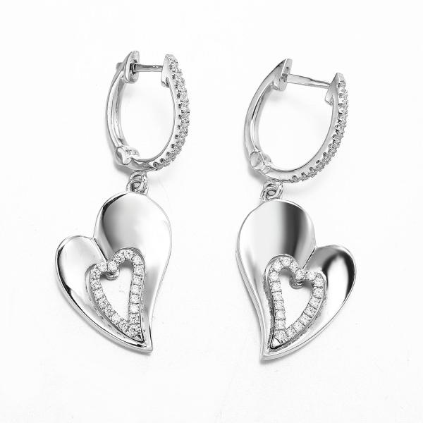 Telesthesia Sterling Silver Double Heart Necklace Cubic Zirconia