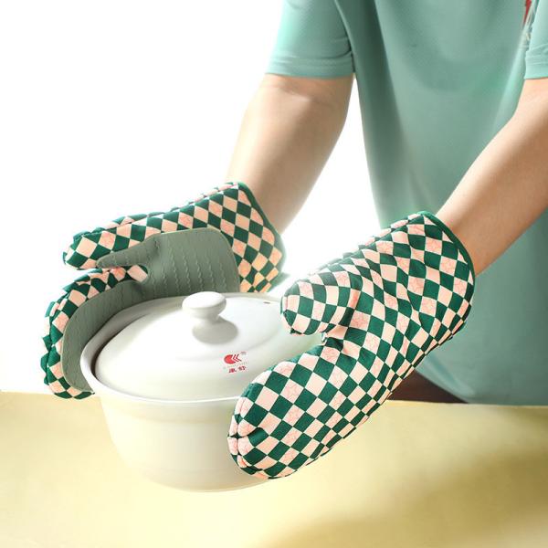 Oven Mitts Oven Gloves BBQ Gloves Silicone Thickened Cotton Double Layer Design Non-Slip Textured Grip Baking Gloves