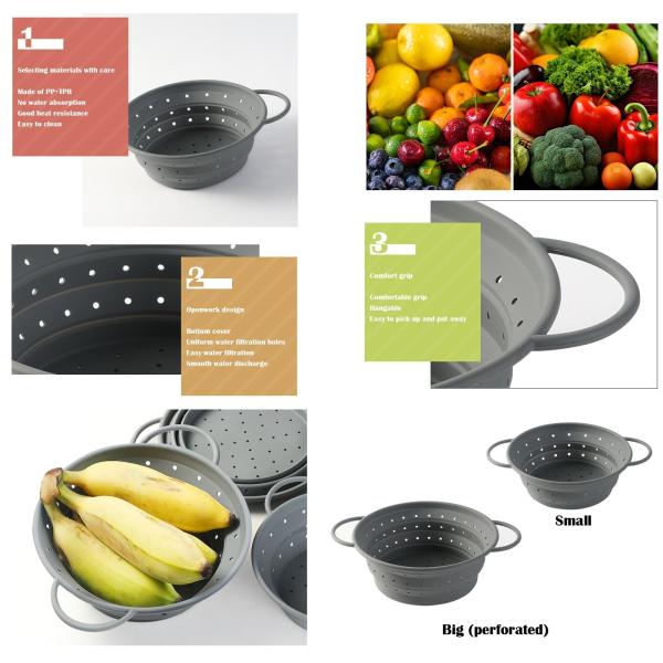 Silicone Collapsible Colander Set Food Strainer And 9 Inch Mixing Bowl 2Pcs Fruits Vegetables Pasta Strainer BPA Free