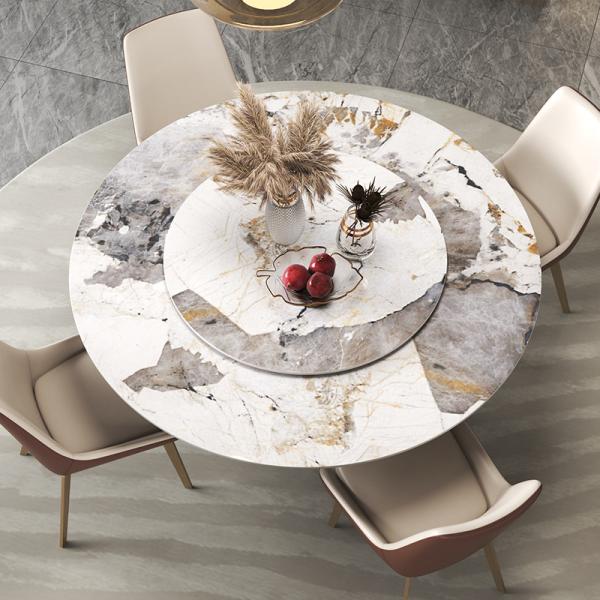 Rotating Round Marble Dining Table Stainless Steel Legs Custom Simple Nordic Style