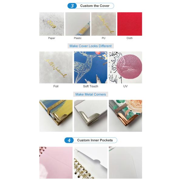 Flower Printing Gold Foil Hardcover Spiral Planner For Monthly Weekly Daily Journal